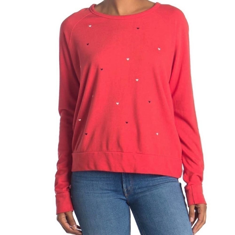 Sundry Red Heart Print Raglan Sweatshirt Pullover UltraSoft Size M